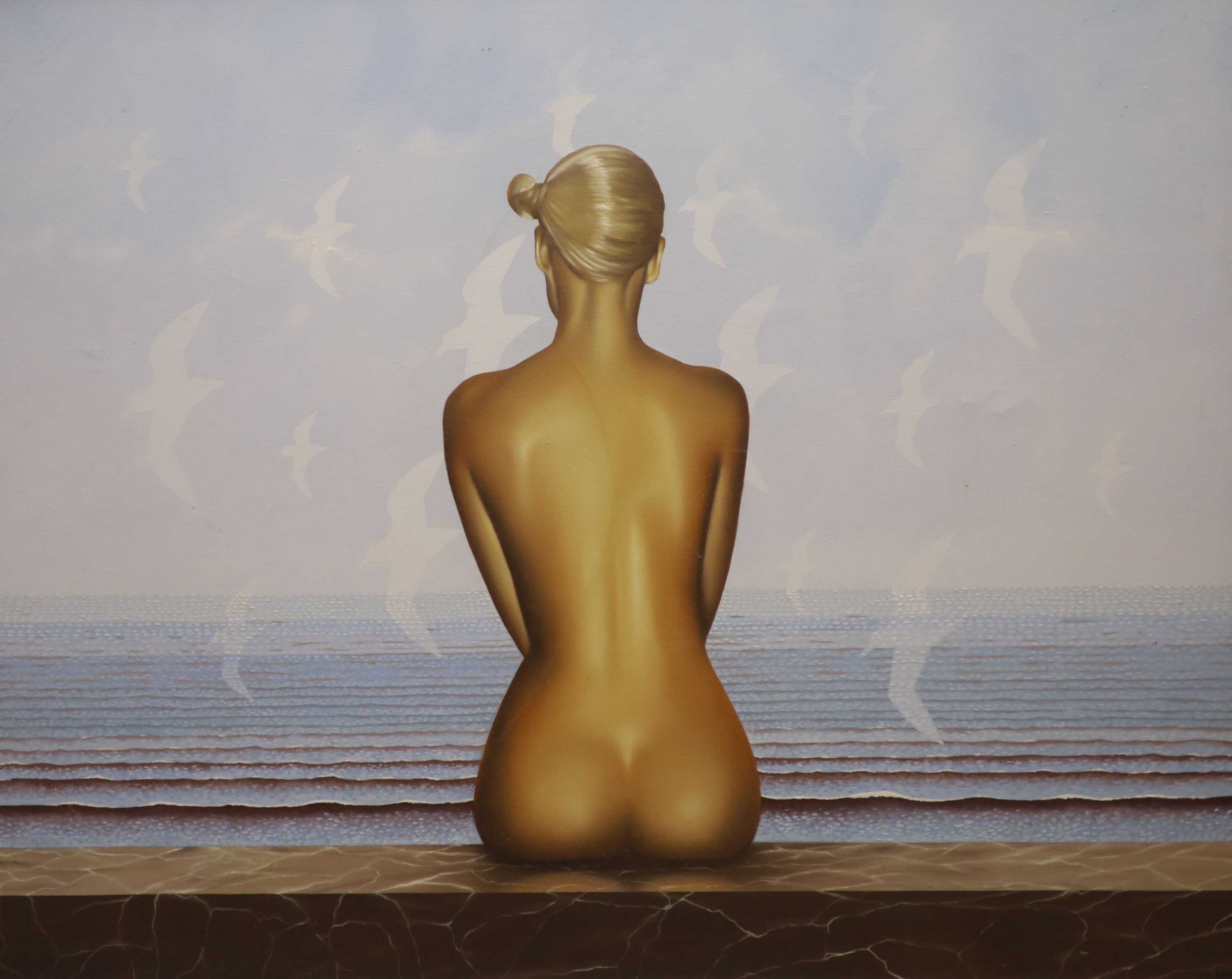 Anthony Gray, oil on canvas, Nude on the seashore, signed, 98 x 122cm